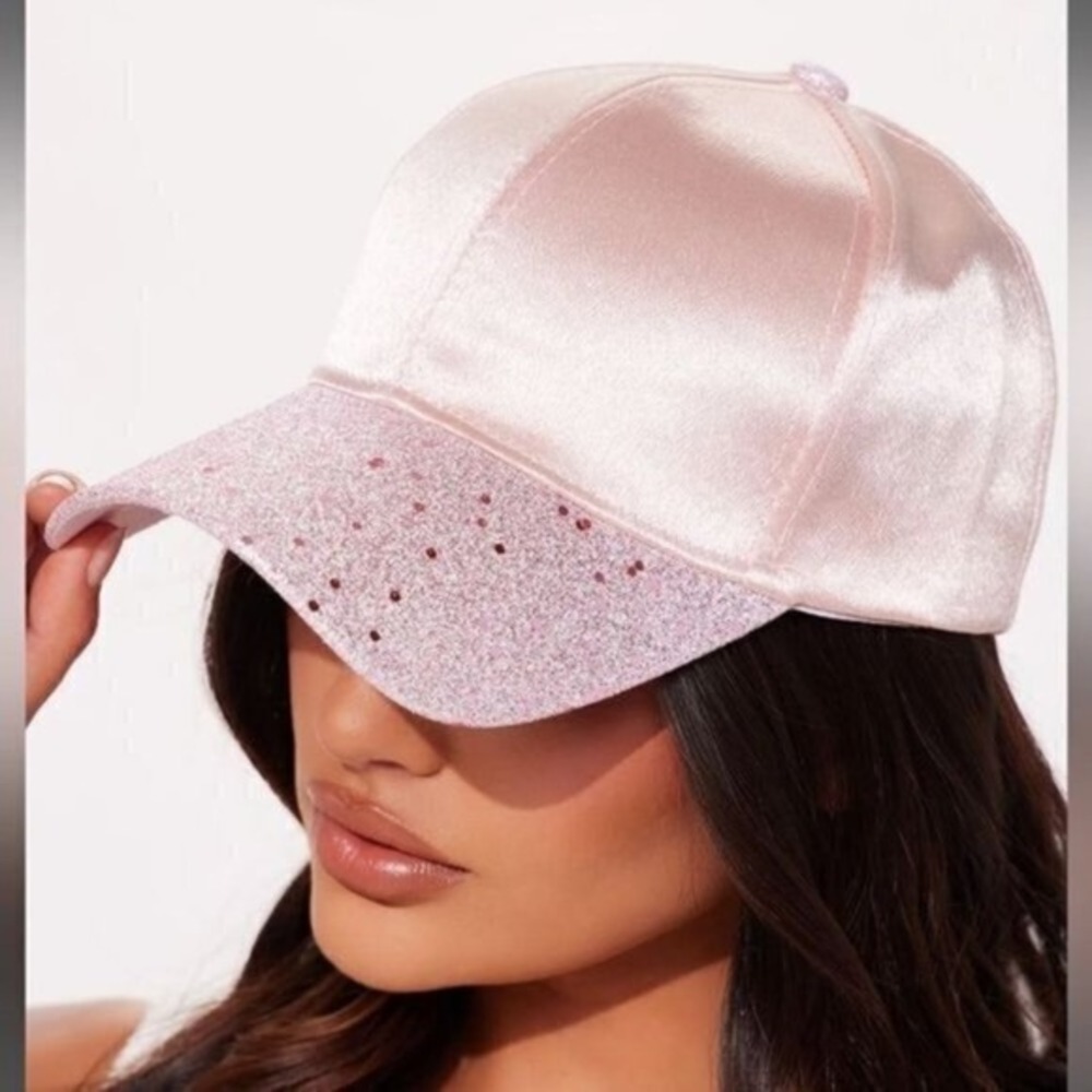 Bling Crystal Shimmery Clouds Baseball Light Pink Satin Hat